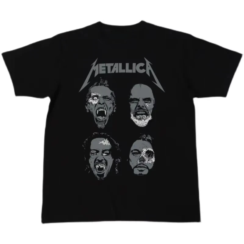 

2026 Metallica Rock Band Летняя новая стильная футболка из чистого хлопка с короткими рукавами и принтом из металлических изделий Повседневная футболка с круглым вырезом в стиле панк