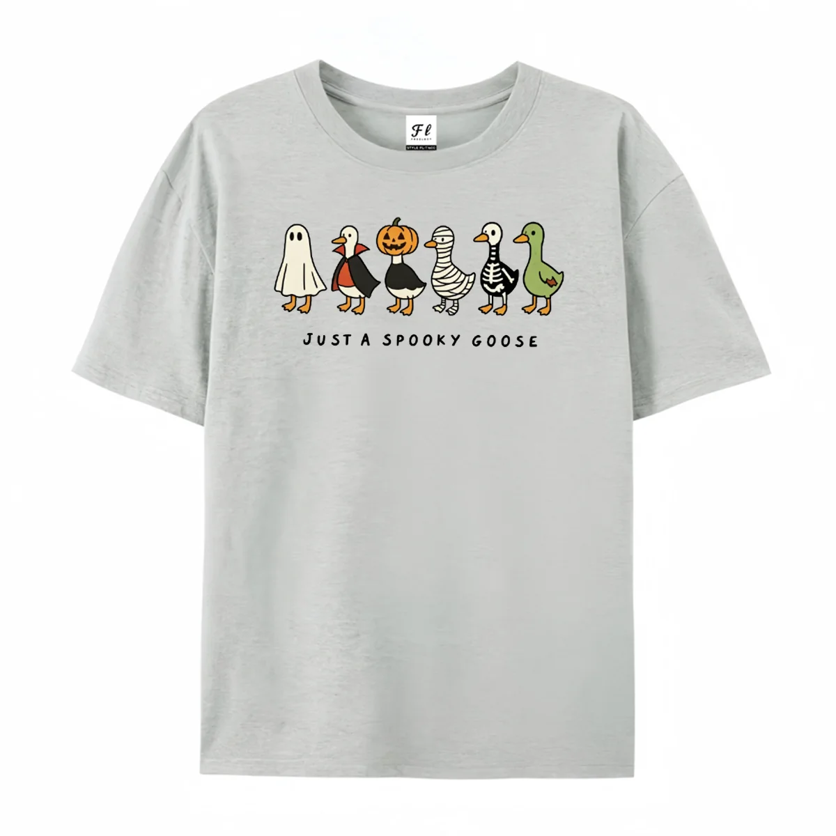 Just A Spooky Goose Graphic T‑Shirt Halloween Cute Ducks Ghost Vampire Pumpkin Mummy Skeleton Fall Short Sleeve Tops Streetwear