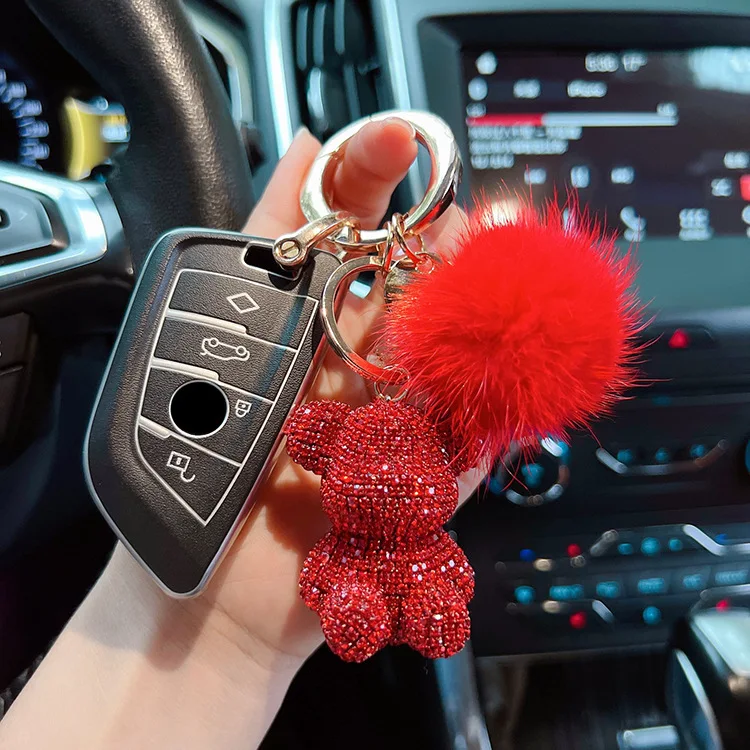 Neuer Modischer Voll-Diamant-Sitzender-Bär-Schlüsselanhänger Kreativer Nerzhaar-Autoschlüsselanhänger Niedlicher Taschenanhänger Geschenk – Detail 14
