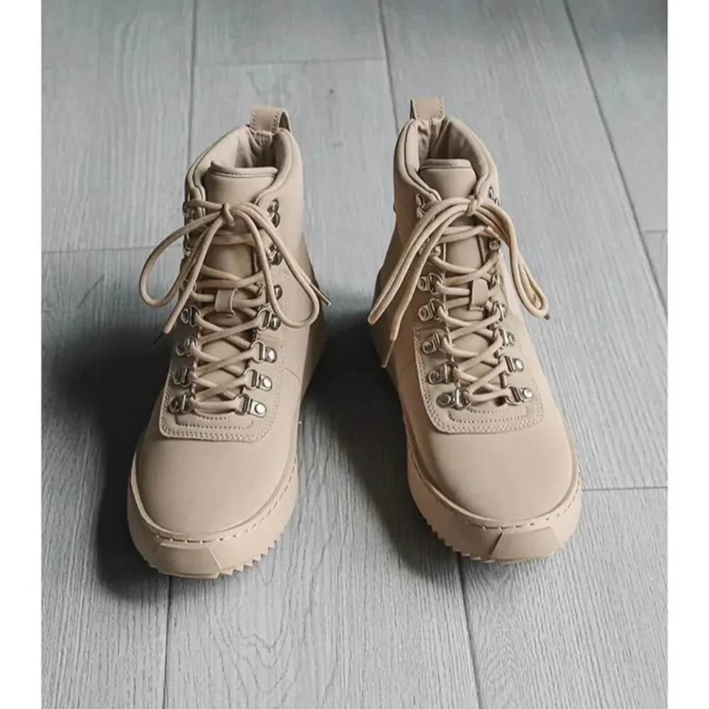 Nouveau printemps automne haute qualité hommes mi-mollet chaussures à lacets Style de rue hommes européens bout rond chaussures hautes chaussures d'entraînement