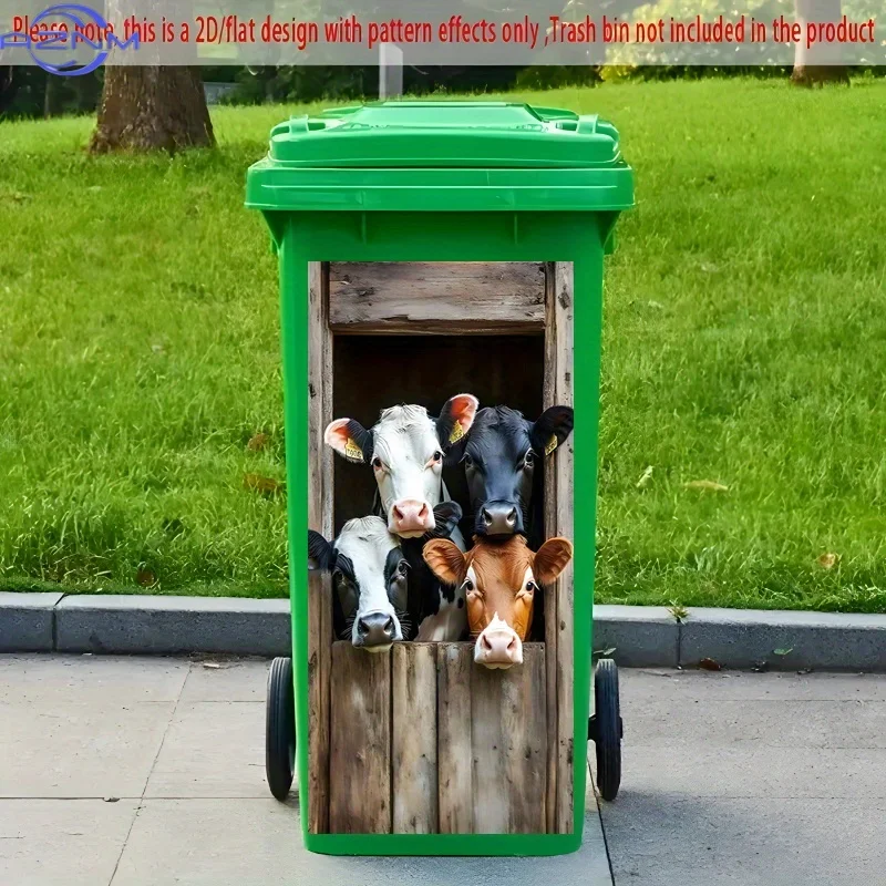 1pc of Trash Can Sticker, × inch, Featuring a Curious Cow Theme Design, Self-Adhesive Wallpaper for Decoration, Suitable for T