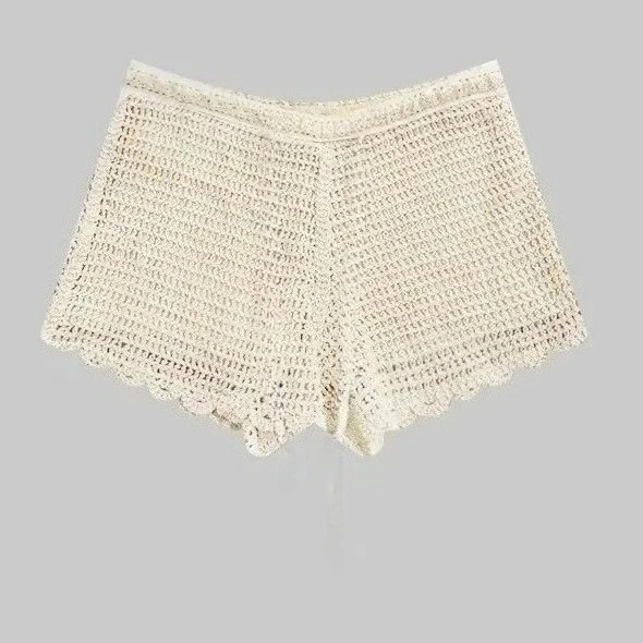 Pantaloncini in pizzo all'uncinetto da donna, pantaloncini da spiaggia, pantaloncini scavati con gancio, costumi da bagno, pantaloncini sportivi, vacanze estive
