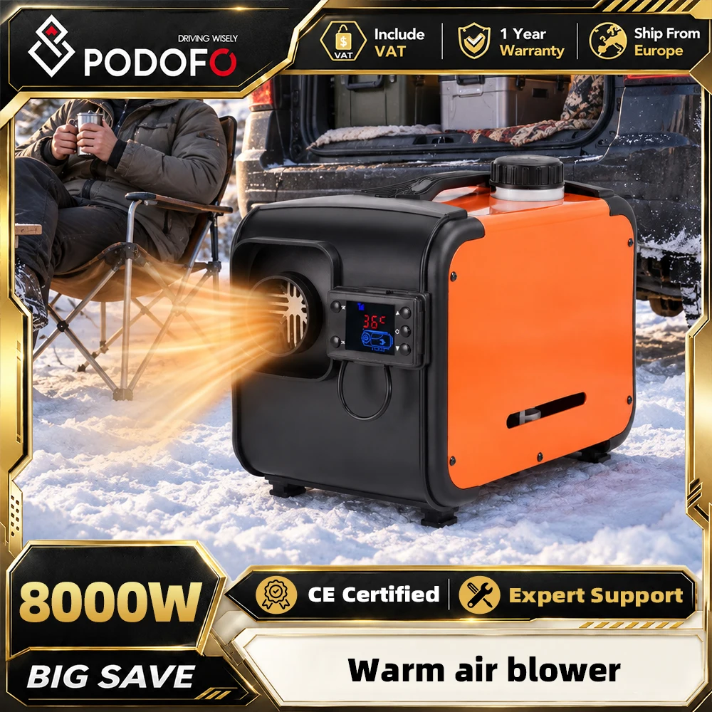 Riscaldatore ad aria diesel Podofo 8KW 12V 24V con riduttore di rumore, interruttore LCD, telecomando e protezione di spegnimento automatico per auto,