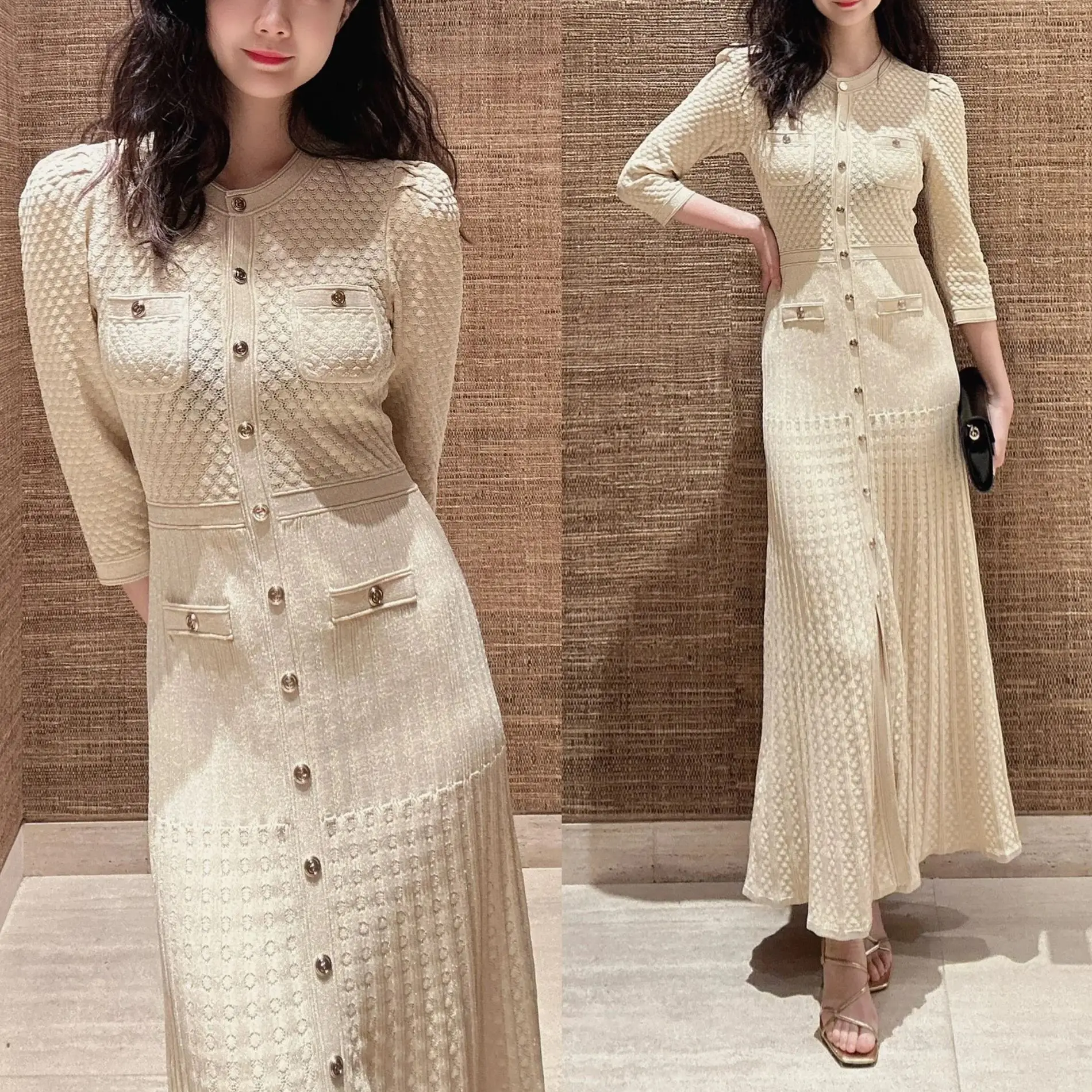 

Firmranch Spring Summer New Knitting Slimming Hollow French Socialite One-piece Dress Women Short Sleeve Elegant Long Skirt