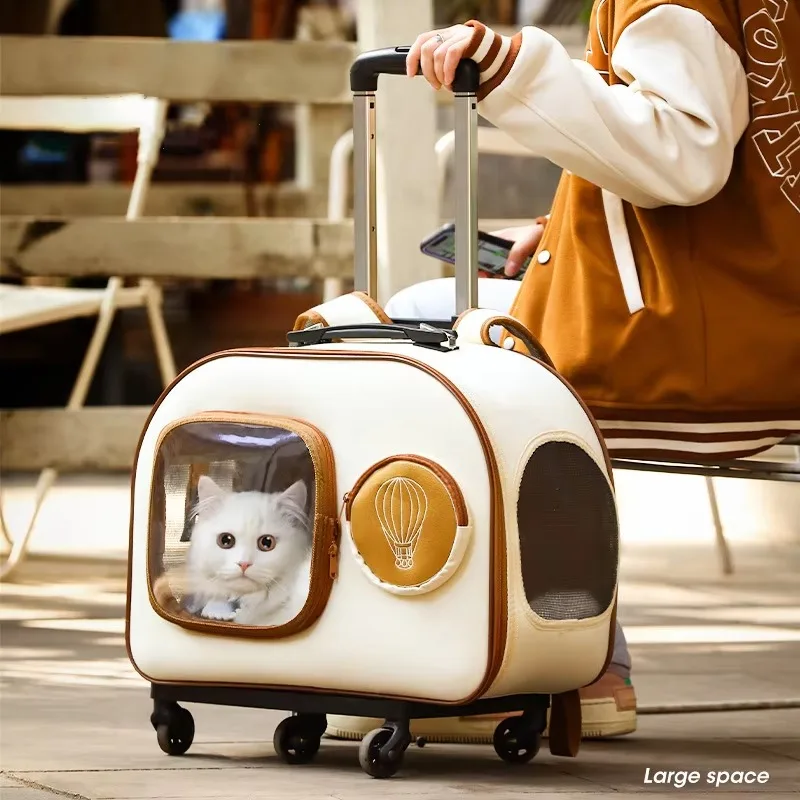 Portable Multi-function Pet Dog Cat Backpack Luggage Box Carrier With Noise Reduction Wheels