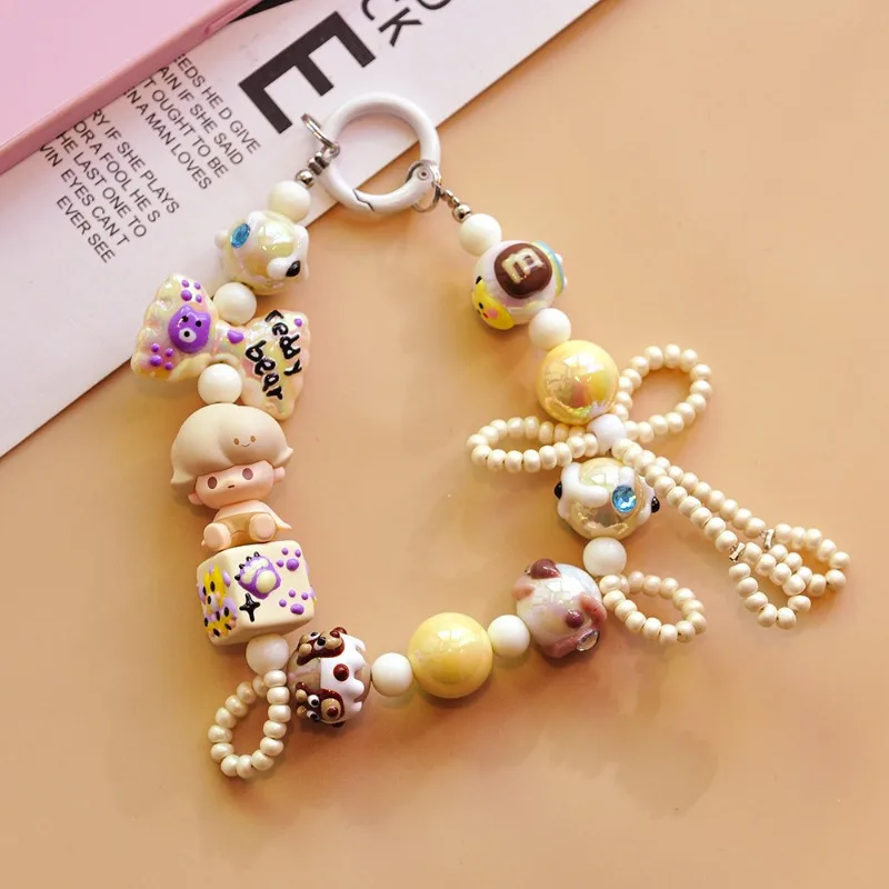 Bubble Sitting Posture Cartoon Beaded Original High-end Luxury Mobile Phone Case Chain Handmade DIY Phone Charm Decoration Chain