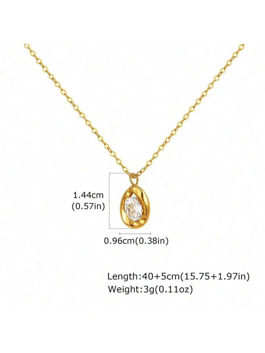 18K Gold Plated 1pc Stainless Steel Gold Bamboo Claw 6 Prong Diamond Necklace, Suitable For Women's Daily Wear, Holiday Gift