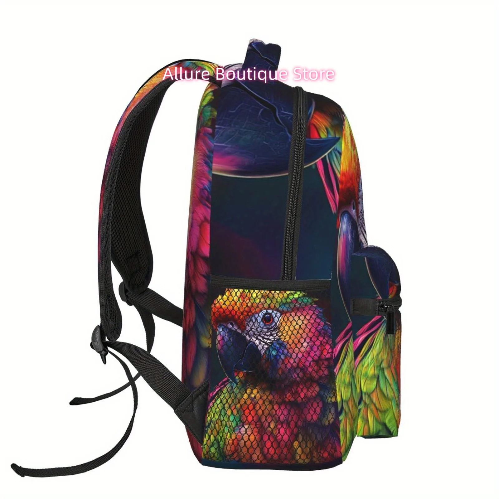 Colorful parrot pattern, full-color printed casual sports backpack, multi-functional lightweight backpack for male and female st