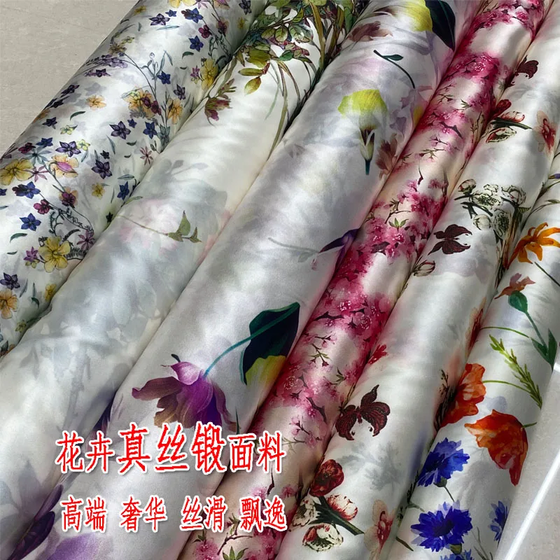 

19momme шелковая кованая рубашка Cheongsam весенне-летняя эластичная одежда с принтом, ткань