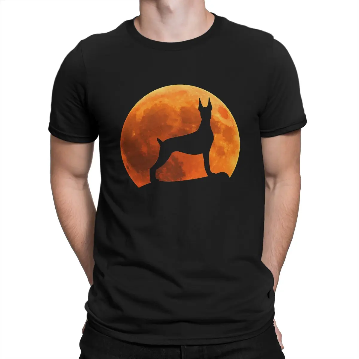 Doberman Dog Silhouette In Moon Men T Shirts Doberman Dog Novelty Tees Short Sleeve O Neck T-Shirts Pure Cotton Printing Tops