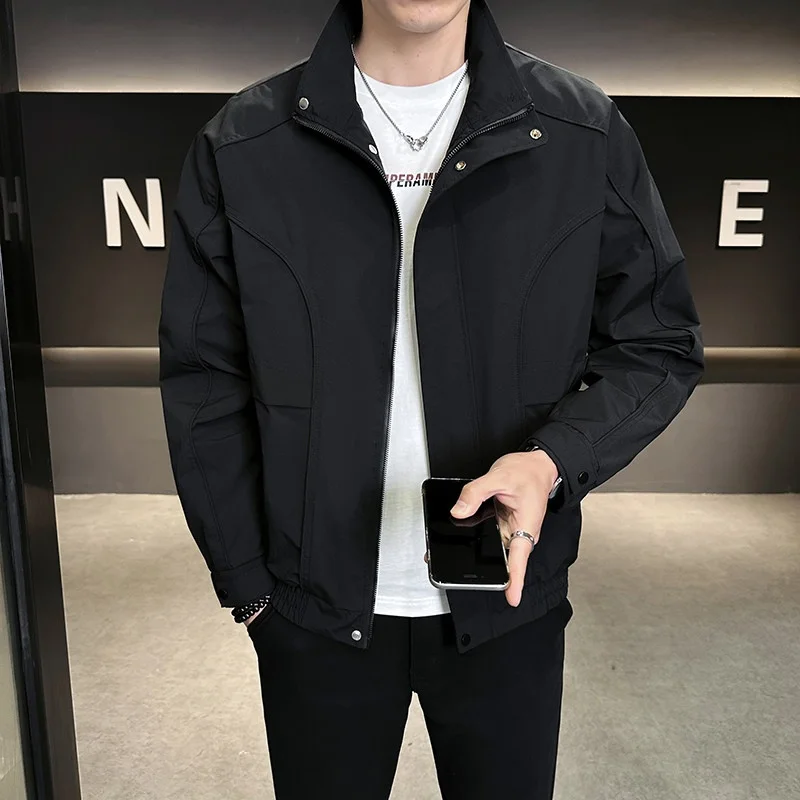 

Мужская повседневная куртка Slim Fit, осень 2025, молодежная модная модель из полиэстера, с длинным рукавом, воротником-стойкой, трендовая рабочая одежда