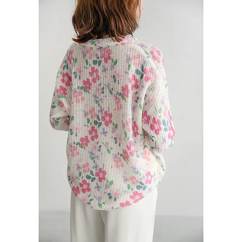 Spring Autumn New Round Neck Long Sleeve Sweater Women High Street Floral Printing Pullovers Elegant Cute Fashion All-match Tops