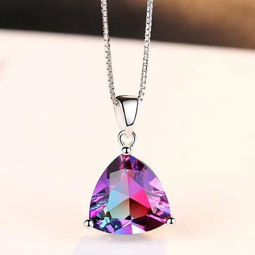 PSJ Fashion Luxury Jewelry Colorful Rubellite Stone Inlay Pendant Rhodium Plated S925 Sterling Silver Necklace for Women