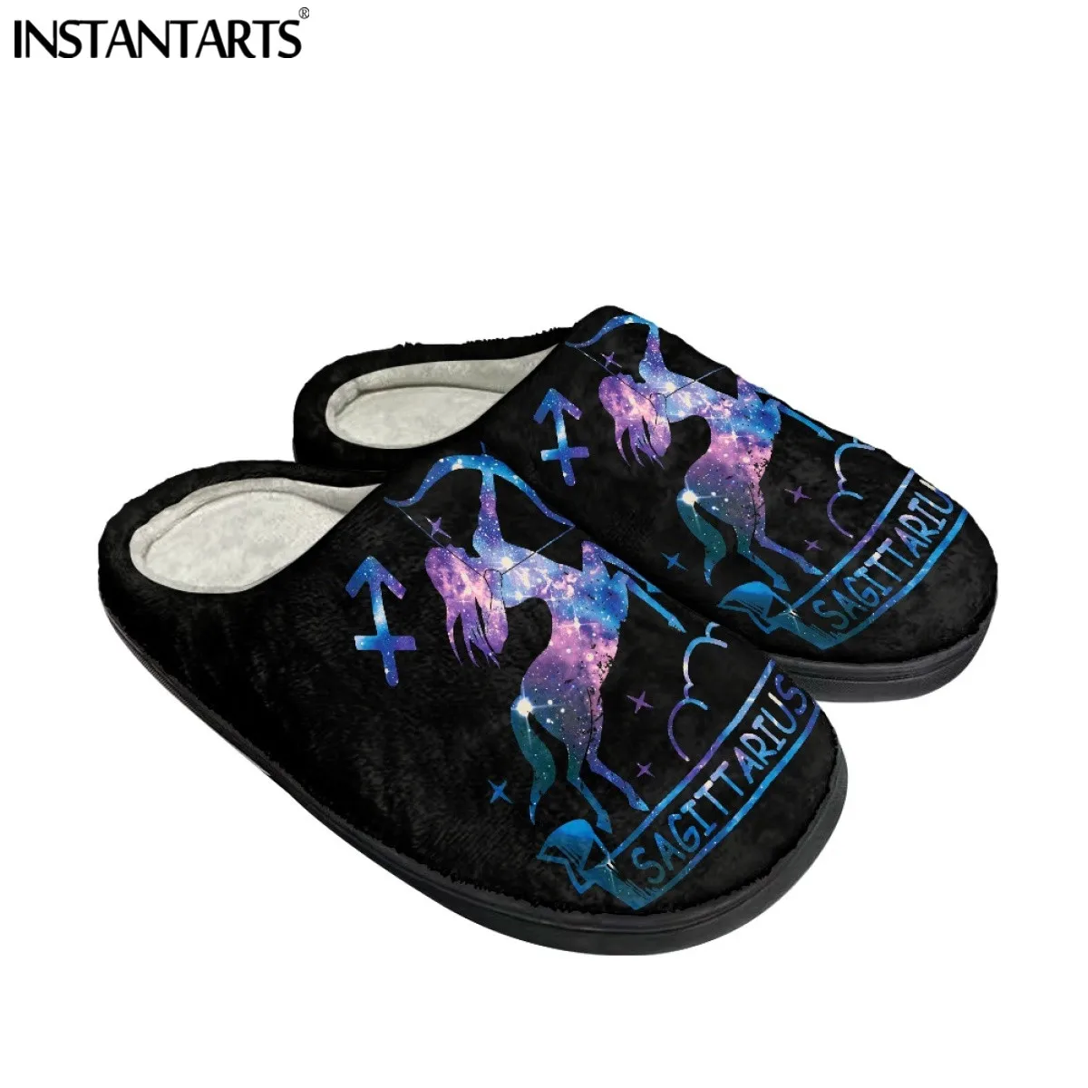 INSTANTARTS Women Sandals Sagittarius Zodiac Galaxy Pattern Winter Cotton Shoes for Female Constellation Luxury Designer Slipper