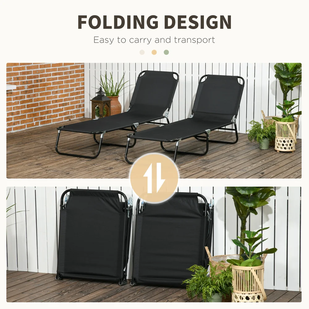 Folding Outdoor Chaise Lounge Pool Chairs with Canopy Shade Reclining Back Steel Frame Side Pocket Outsunny for Beach Yard Patio view 5