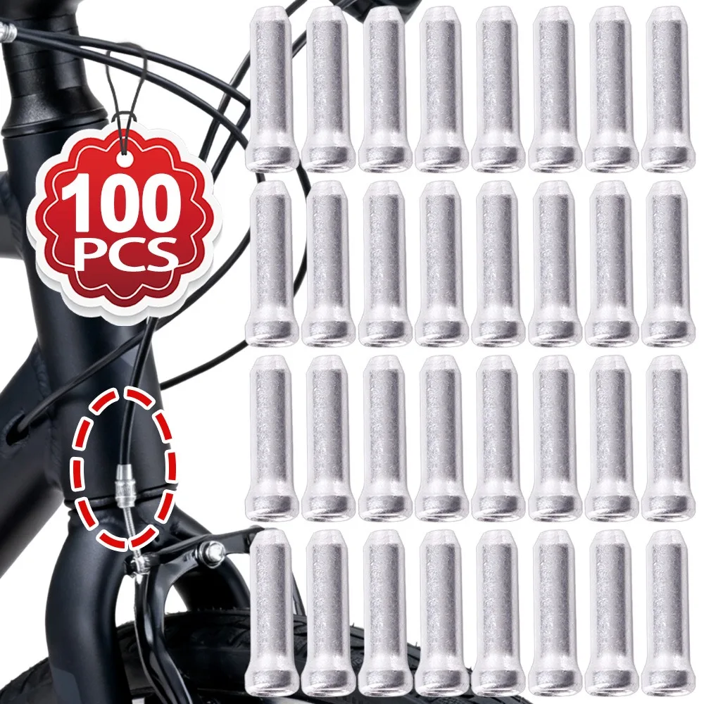 

Road Bike Cable Wire End Caps Aluminum Alloy Silver Brake Derailleur Shifter Tips Universal Cycling Replacement Parts 20-100pcs