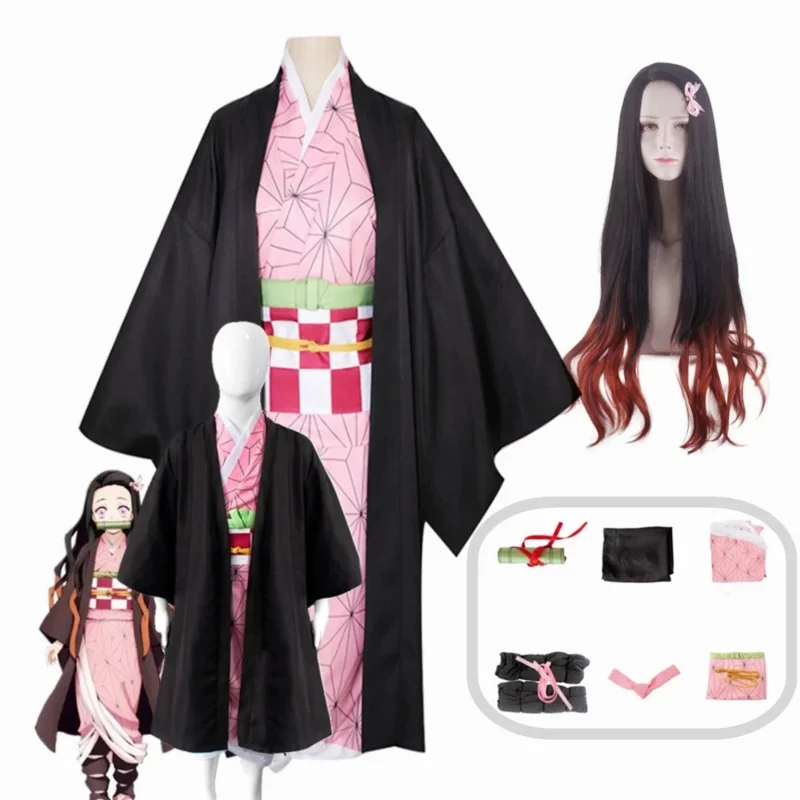 

Adult Kids Anime Demon Slayer Kimetsu No Yaiba Kamado Nezuko Kimono Cosplay Costume Clothes Halloween Christmas Cos