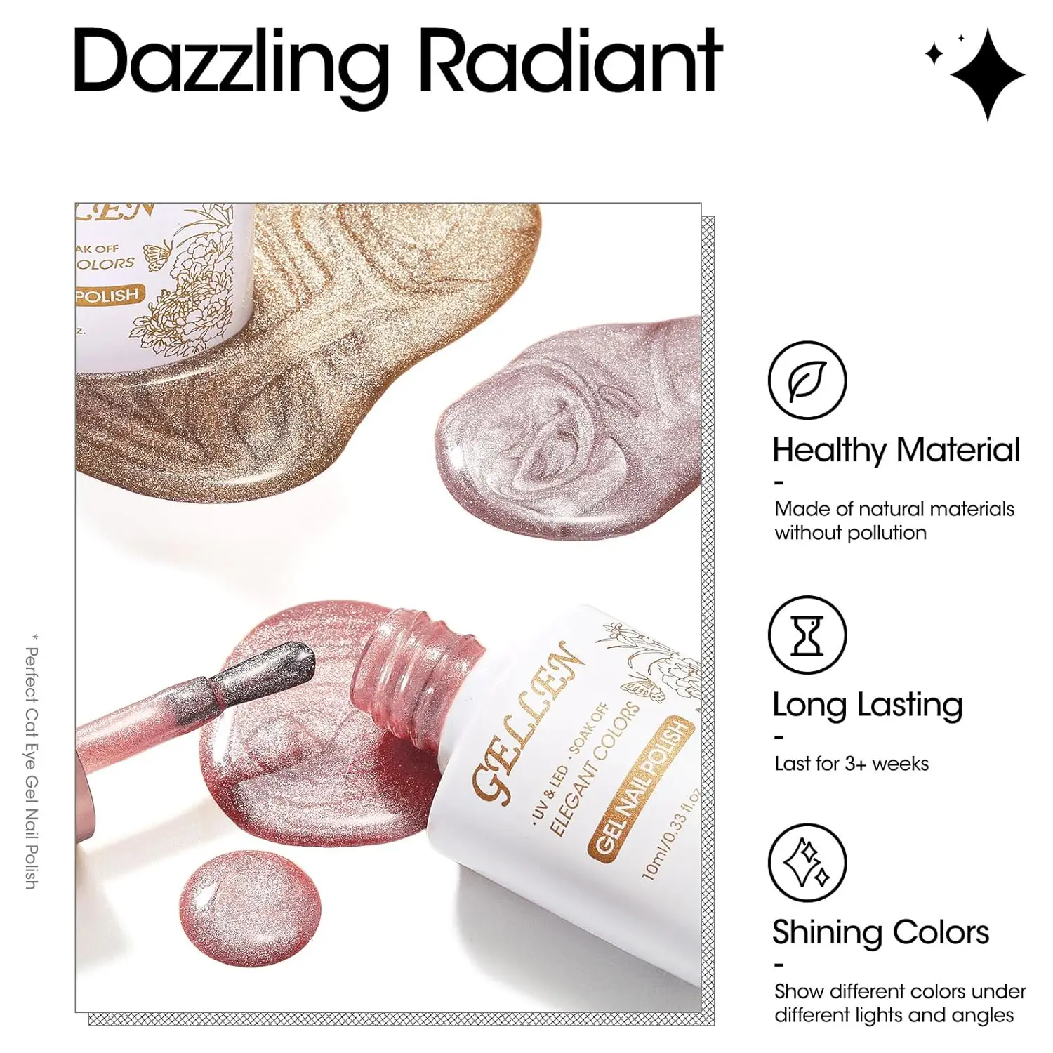 GELLEN Nagel-Gel-Nagellack, 10 ml, glitzernde Katzenaugen-Magnet-Sets, rosa, braun, milchig weiß, 6 Stück, Soak Off, für Damen, Schönheit, Weihnachtsgeschenke