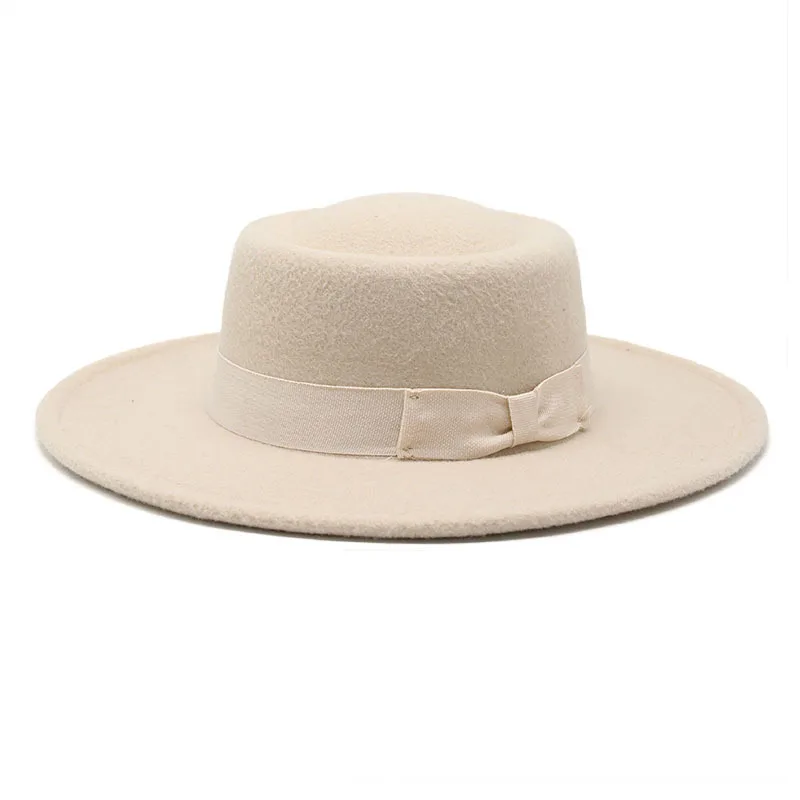 New British Elegance Round Concave Flat Top Woolen Cloth 8 5cm Top Hat Men And Women Fashion Flat Top Woolen Top Hat