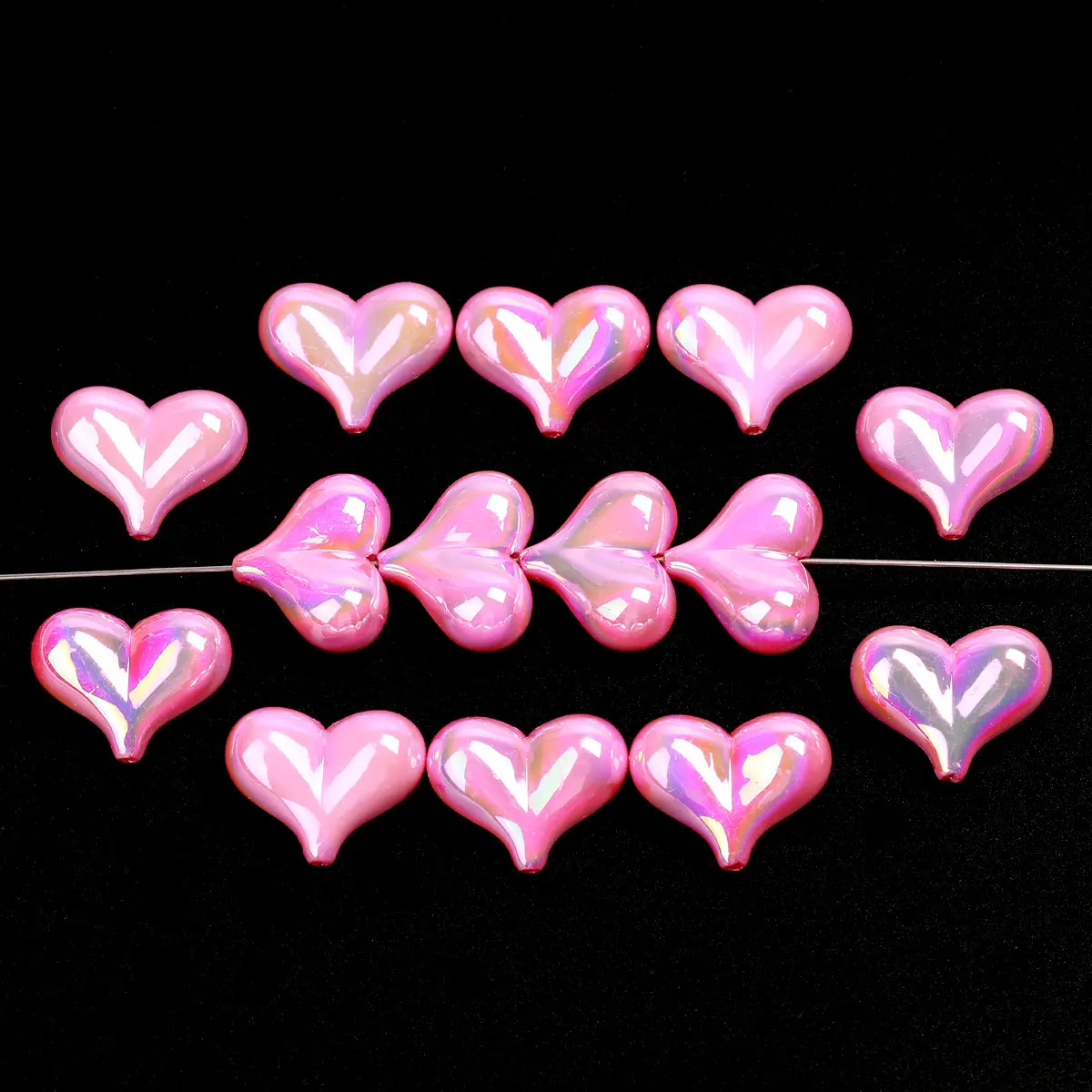 20 قطعة AB اللون الوردي شكل قلب الاكريليك الخرز فضفاض خزر عازل لصنع المجوهرات سوار إكسسوارات الشعر ذاتية الصنع #2