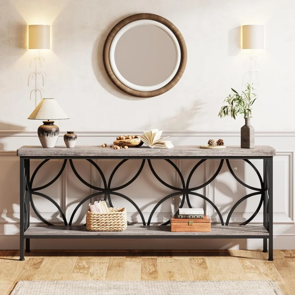 Mesa de sofá estreita de 70,9 polegadas, mesa de sofá longa industrial atrás do sofá, console de entrada
