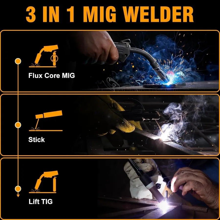 140A MIG Welder 110V Flux Core/Stick/Lift MIG 3 in 1 Welding Machine with Large Digital Screen Display for Automotive Repair Me