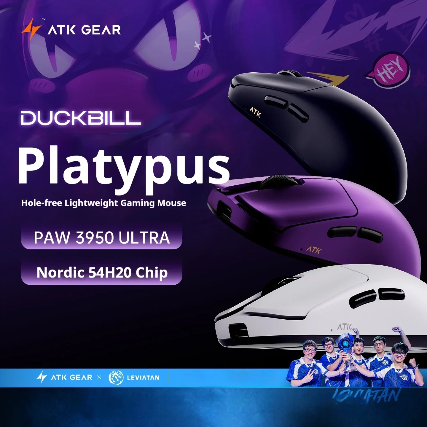 ATK DUCKBILL Ultra Mouse Dual Mode Wireless Mouse Paw3950Ultra Sensor 46g Lightweight 8000Hz Lightweight PC Esports Gaming Mice