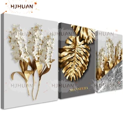 3pcs Abstract, golden leaves Diamond Painting Full Round Drill Mosaic Diamond Embroidery Cross Stitch Home Decor Christmas Gift