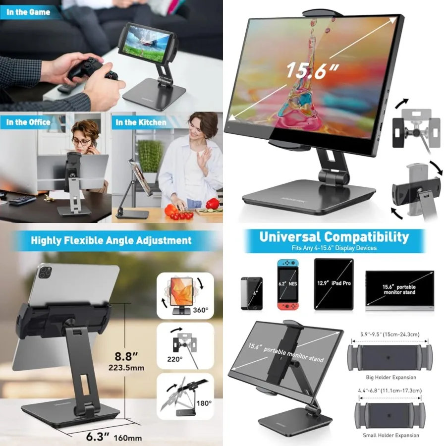 

Business Kiosk Aluminum Tablet iPad Stand, 360 Swivel Tablet Phone Holders for Any 4-15.6 Display Tablets/Cell Phones/Portable