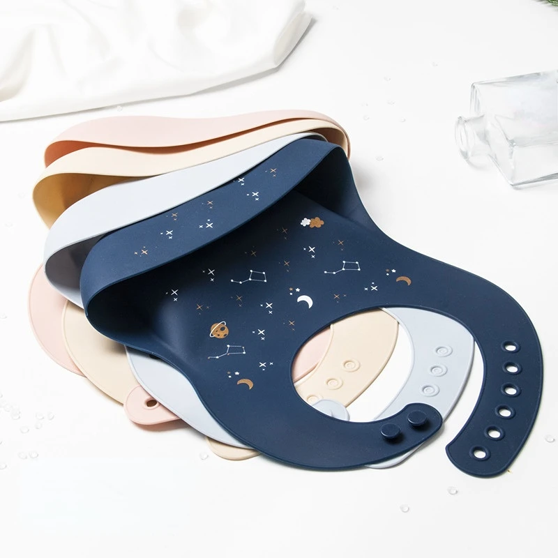 Soft Gilding Constellation Waterproof Silicone Baby Bib Gold Plated Cartoon Girl Boy Adjustable Kids Bib Cute Baby Feeding Stuff