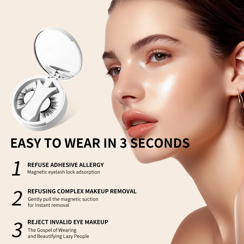 3D Natural Magnetic Eyelashes With 3 Magnetic Lashes Reusable Magnetic False Eyelashes Portable Cosmetic Tool