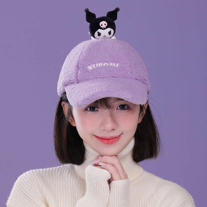 Sanrios Cinnamoroll Kuromi Cartoon rozrywka pluszowa czapka z daszkiem Kawaii Melody zimowa damska czapka z kaczym językiem dzieci prezent na boże narodzenie