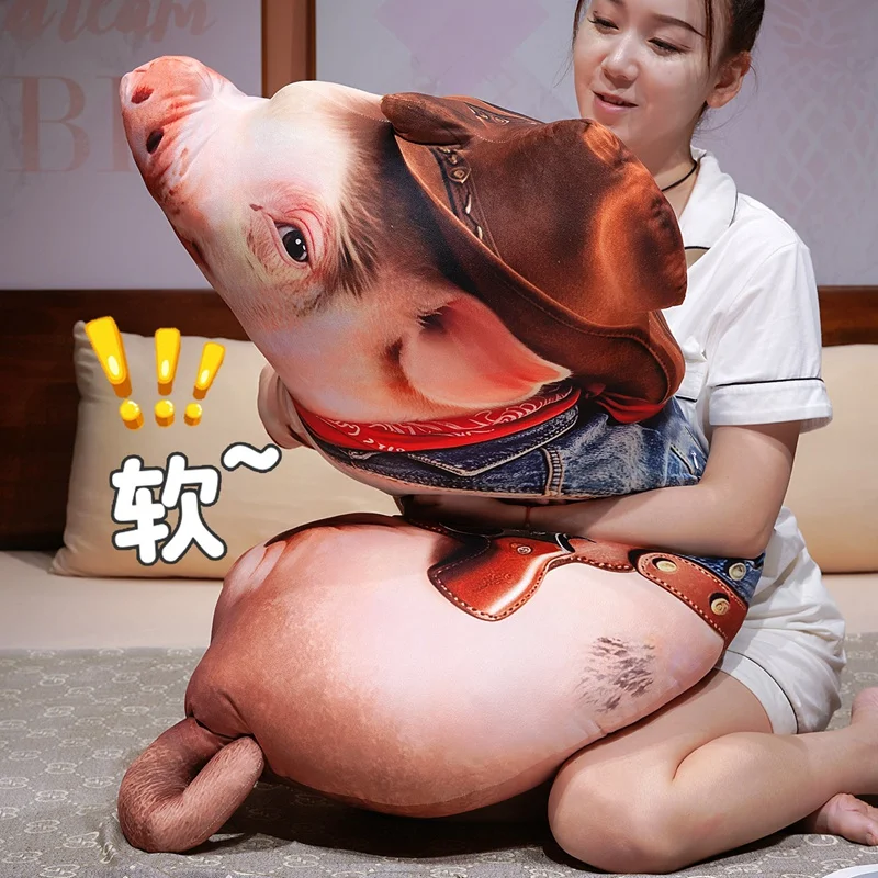 Simulated Cow Sheep Chef Pigs Animals Printed 3D Cowboy Pig Throw Pillows Soft Bed Back Cushion Cute Creativity Gifts for Baby