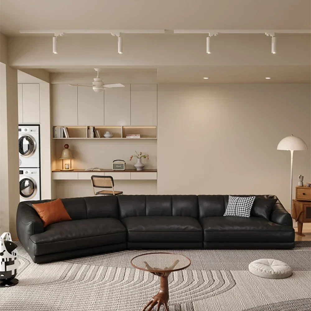 TAO Modern Simple Leather Sofa First Layer Cowhide Advanced Black Small Apartment