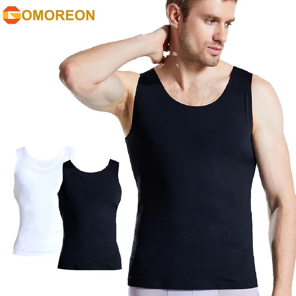 1PCS Men's Ice Silk Compression Tank Top, Seamless Slimming Body Shaper Vest, Abs Abdomen Undershirt for Gym Workout Daily Wear