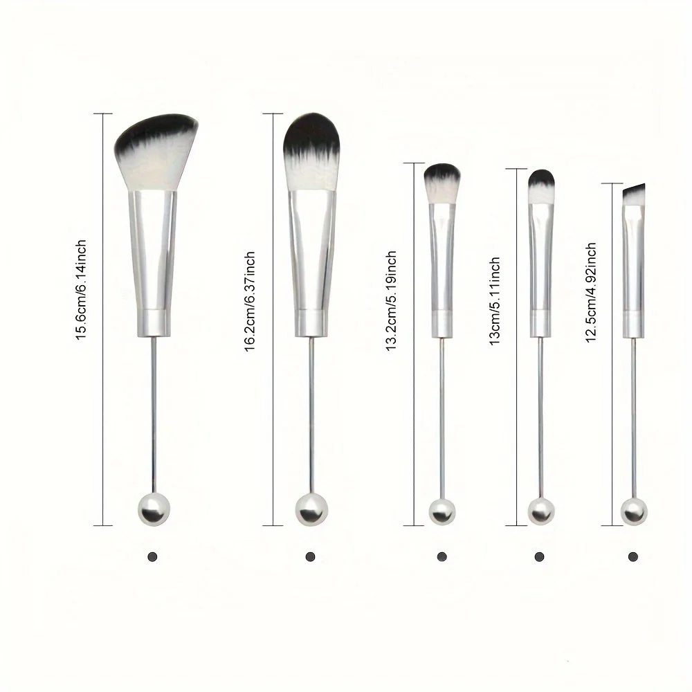 5pcs Beadable Makeup Brushes Unique Brushes Silicone Beads DIY Makeup Cosmetic Brushes Beaded Brushes Kit For DIY