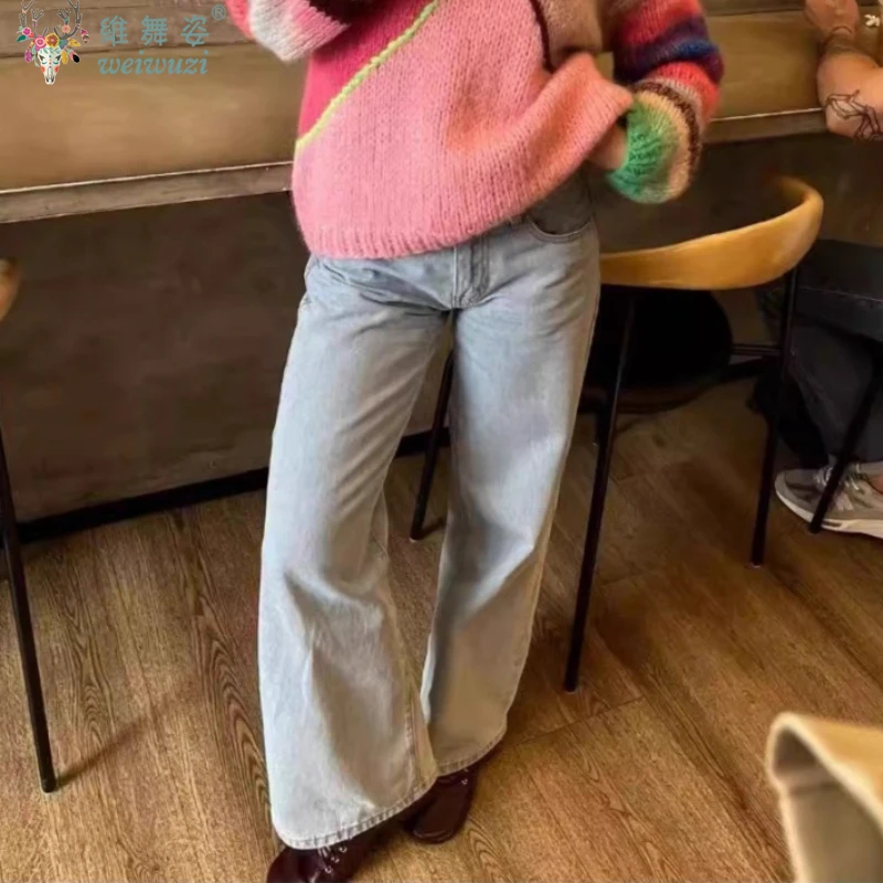 Dames denim broek jeans sexy lage taille wijde pijpen broek met zakken mode casual lange broek 2026 nieuwe Koreaanse streetwear