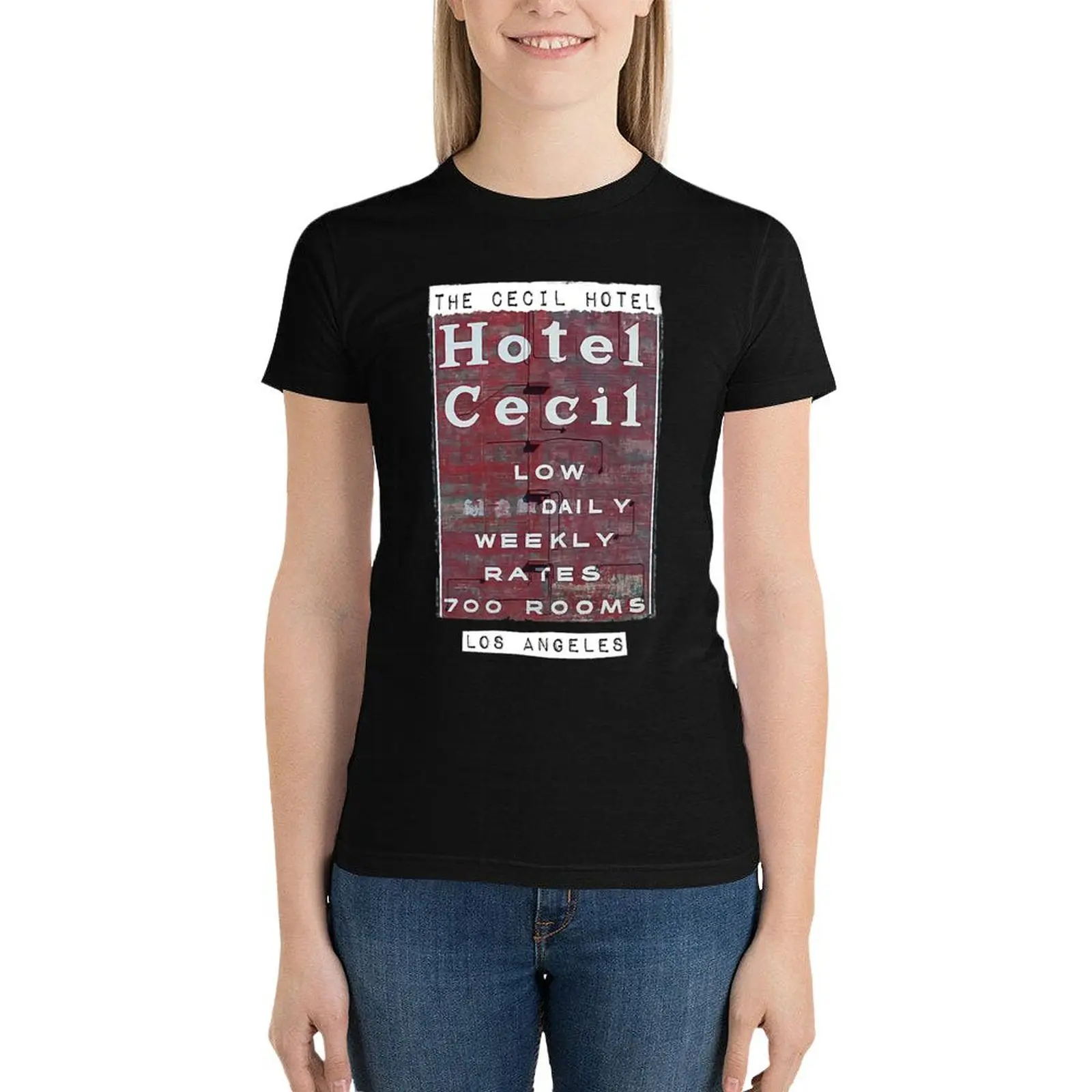 

Cecil Hotel Los Angeles Hotel Cecil T-Shirt lady clothes animal print shirt for girls t-shirt dress for Women long