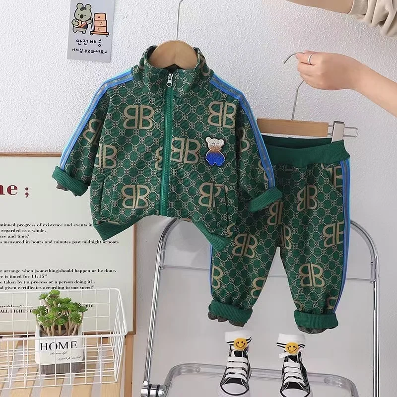 Small and Medium-sized Children\'s Korean Spring Autumn Baby Boys Clothes Set Jacket And Pants Two Piece Casual 1-5Year Girls Set