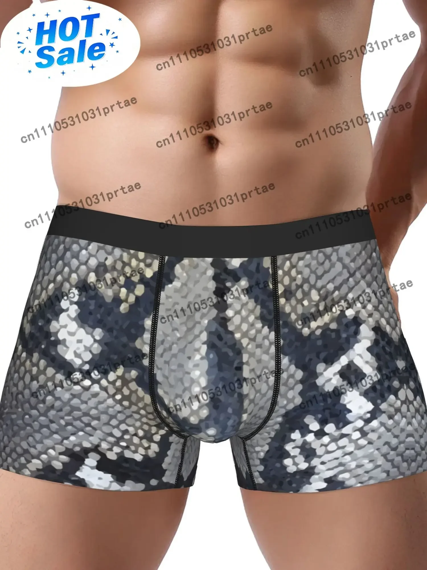 Python Snake Skin Texture Underwear - Realistic Reptilian Scale Boxer Briefs Breathable Shorts Discreet Casual Wear for Sn bLACK
