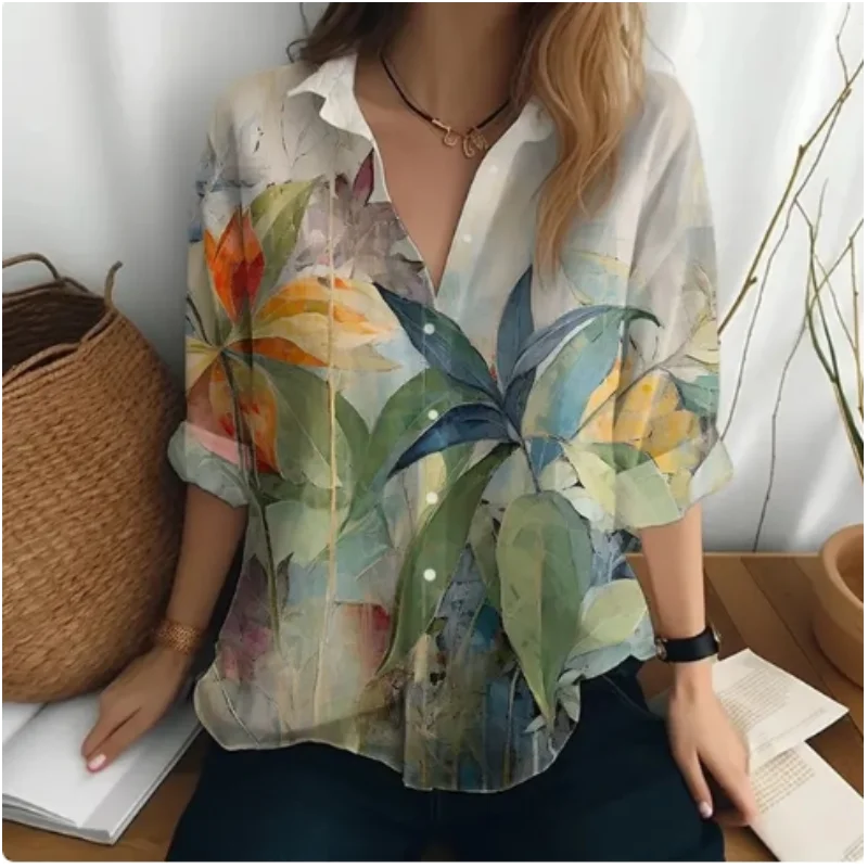 2024 women's cardigan flower print comfortable long sleeved shirt for women high-end and versatile top personalized street style