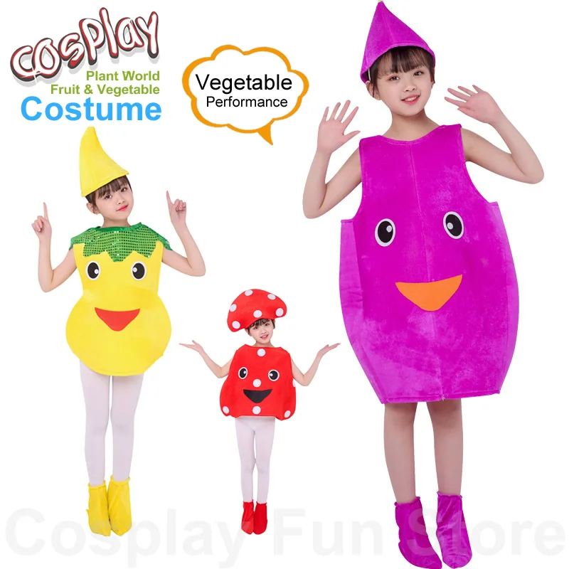 Disfraz de Cosplay de fresa, sandía, manzana, uva, plátano, fiesta mundial de plantas, frutas, ropa de rendimiento, vestido de baile de Anime para niños