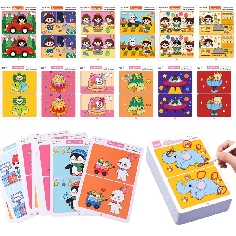 Rewritable Find Differences Card Game Set Puzzle Board Focus Observation Training Props Festival Surprisiong Gift Party Game ZYF