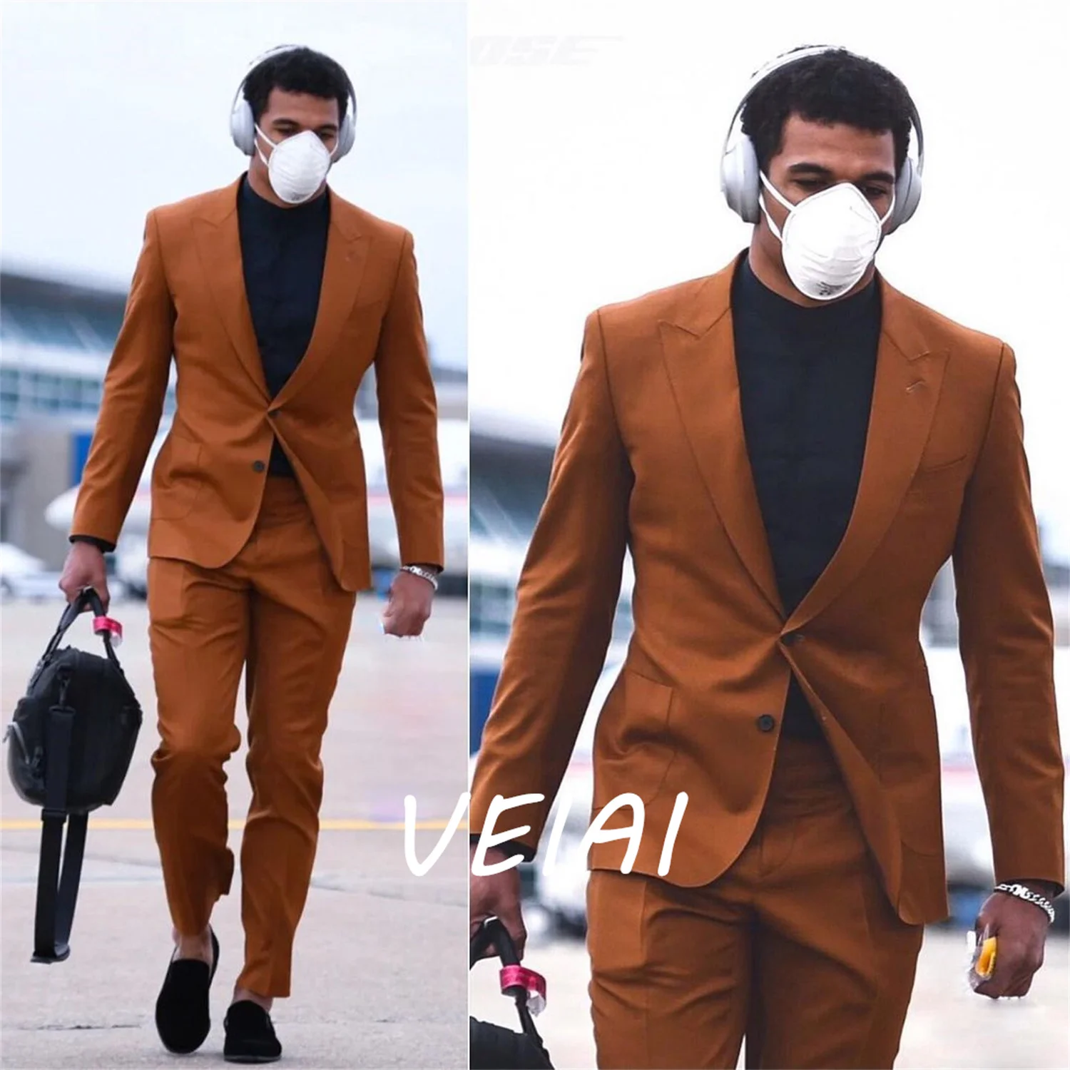 

CustomizedLight Grey Slim fit Groomsmen Peak Black Lapel Groom Tuxedos Mens Suits Wedding Best Men suit (Jacket+Pants） Men Suit