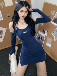 Sports Sweet Spicy Spice Girl Sexy Blue Slim Mini Dress Long Sleeve Fashion Autumn Basics Tops Korean Women Sweet Z8PG