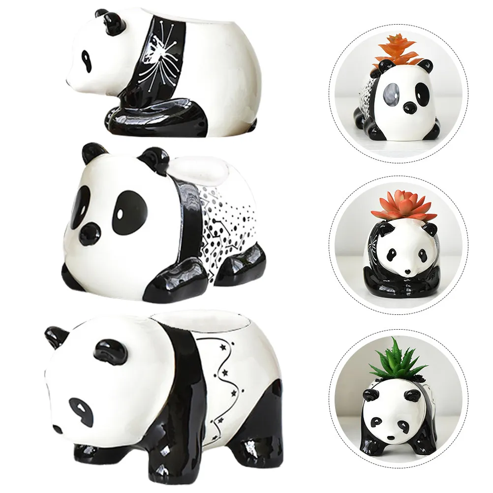3Pcs Panda Shape Ceramic Succulent Pots Small Planters for Indoor Desk Decor Bonsai Air Plants Cactus Garden Home Office