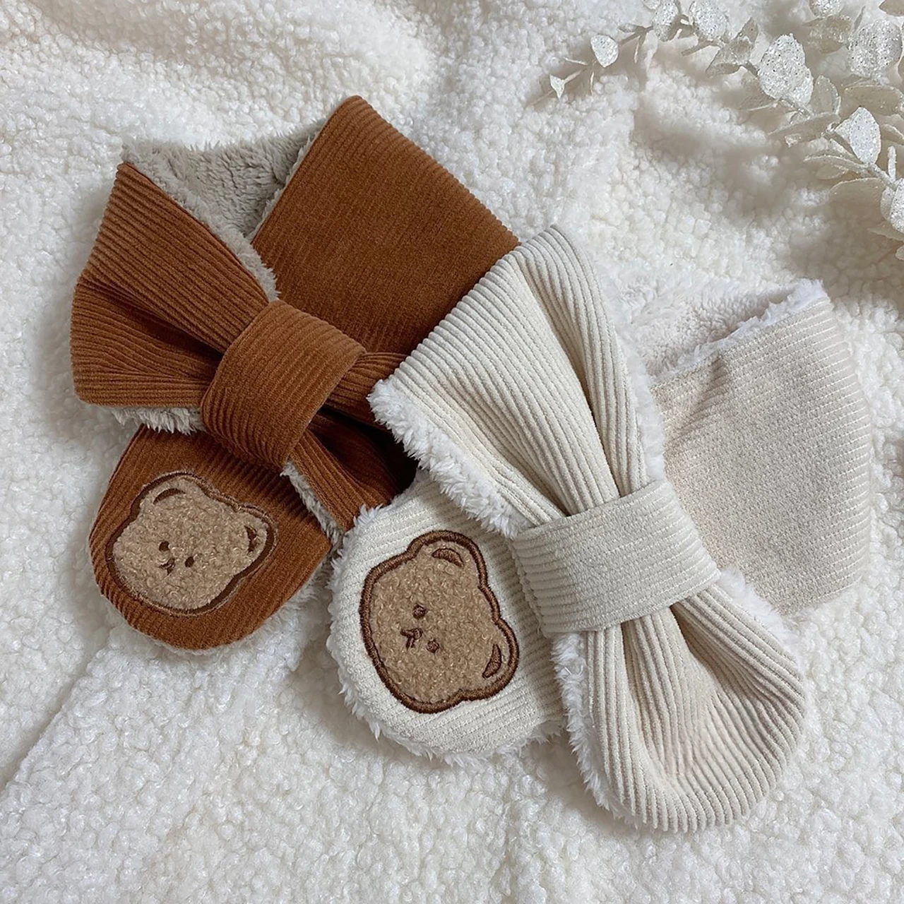 

Cute Cartoon Bear Baby Winter Scarf Thicken Warm Fleece Boy Girl Cross Neck Covers Korean Outdoor Windproof Kids Neckerchief