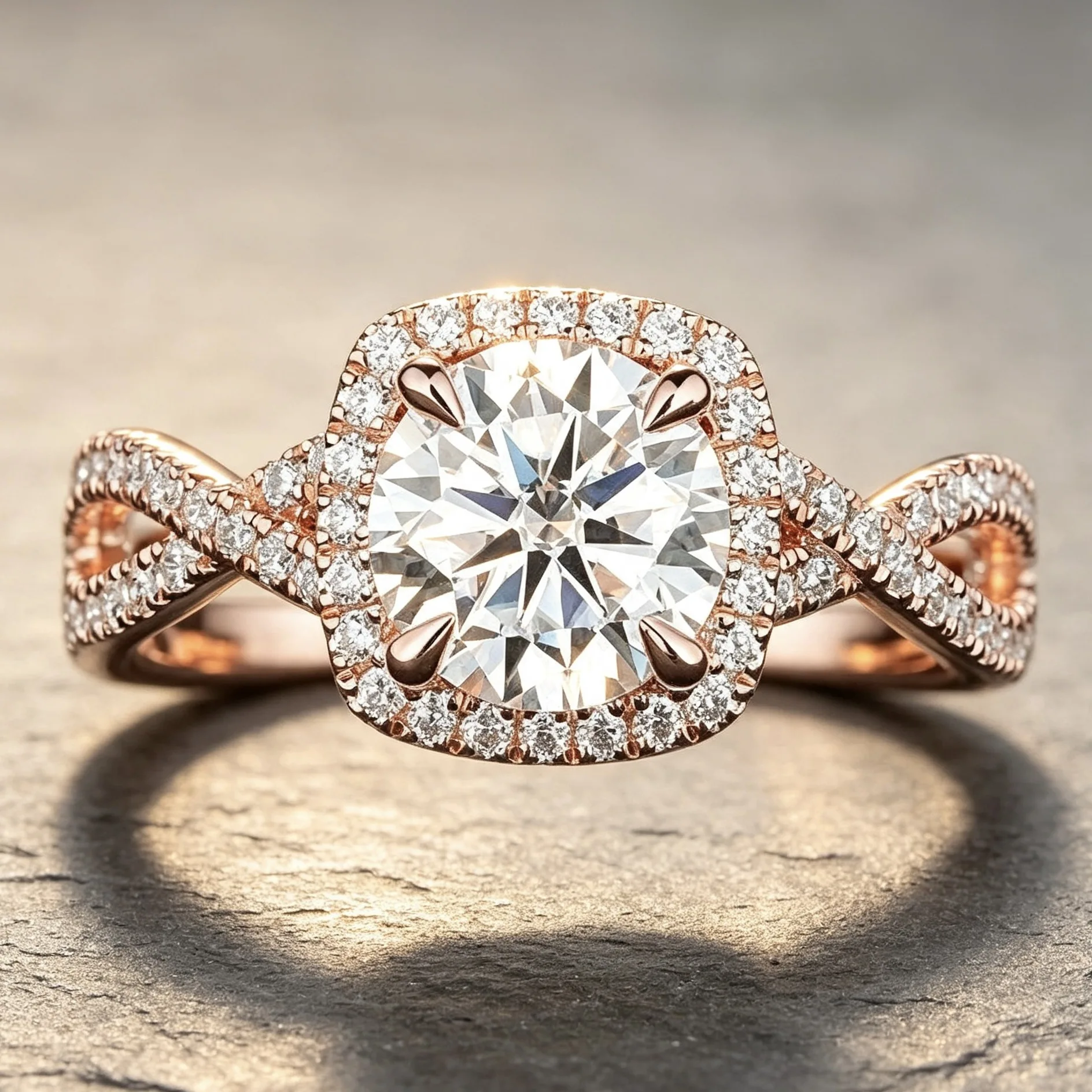 Dainty Halo Zircon Engagement Ring, Twisted Shank Promise Ring, Luxury Bridal Wedding Jewelry, Romantic Proposal Gift for Women