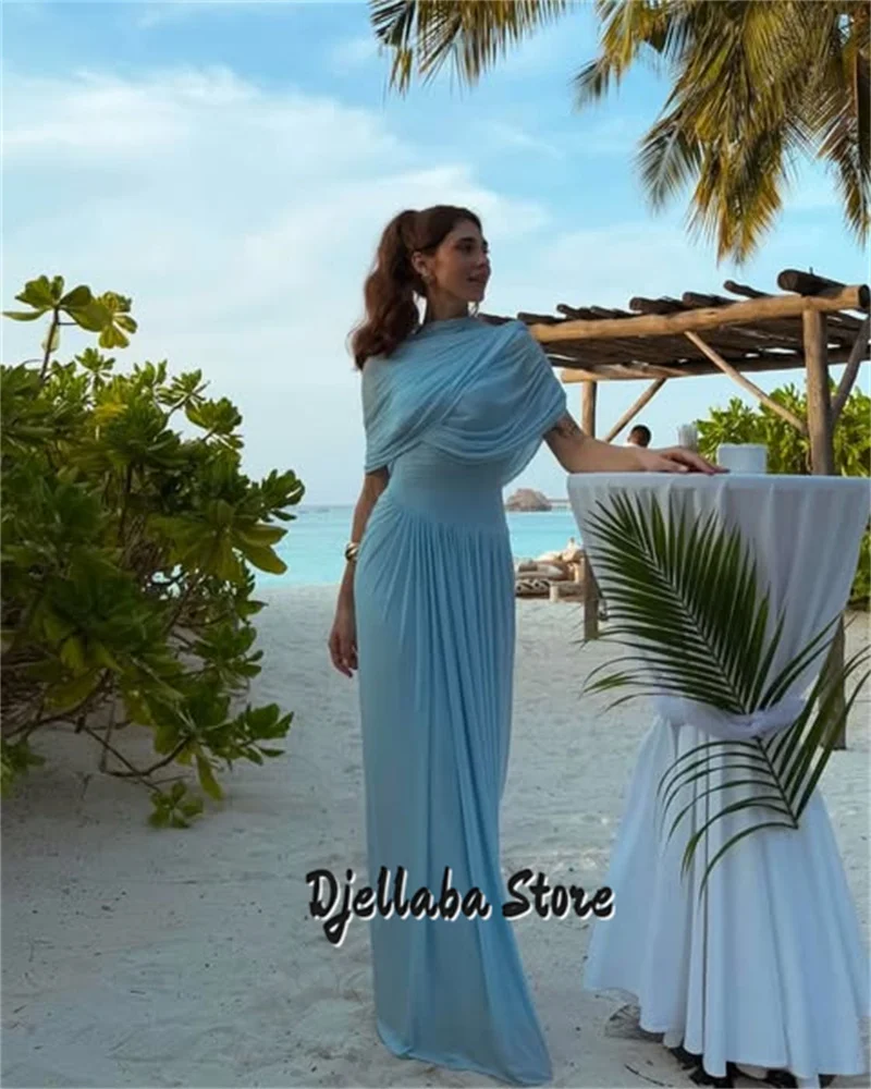 

Elegant Pleated Shawl Long Evening Dresses Saudi Arabia Women High Waist O-neck Party Dress 2025 Summer Prom Dress Customized
