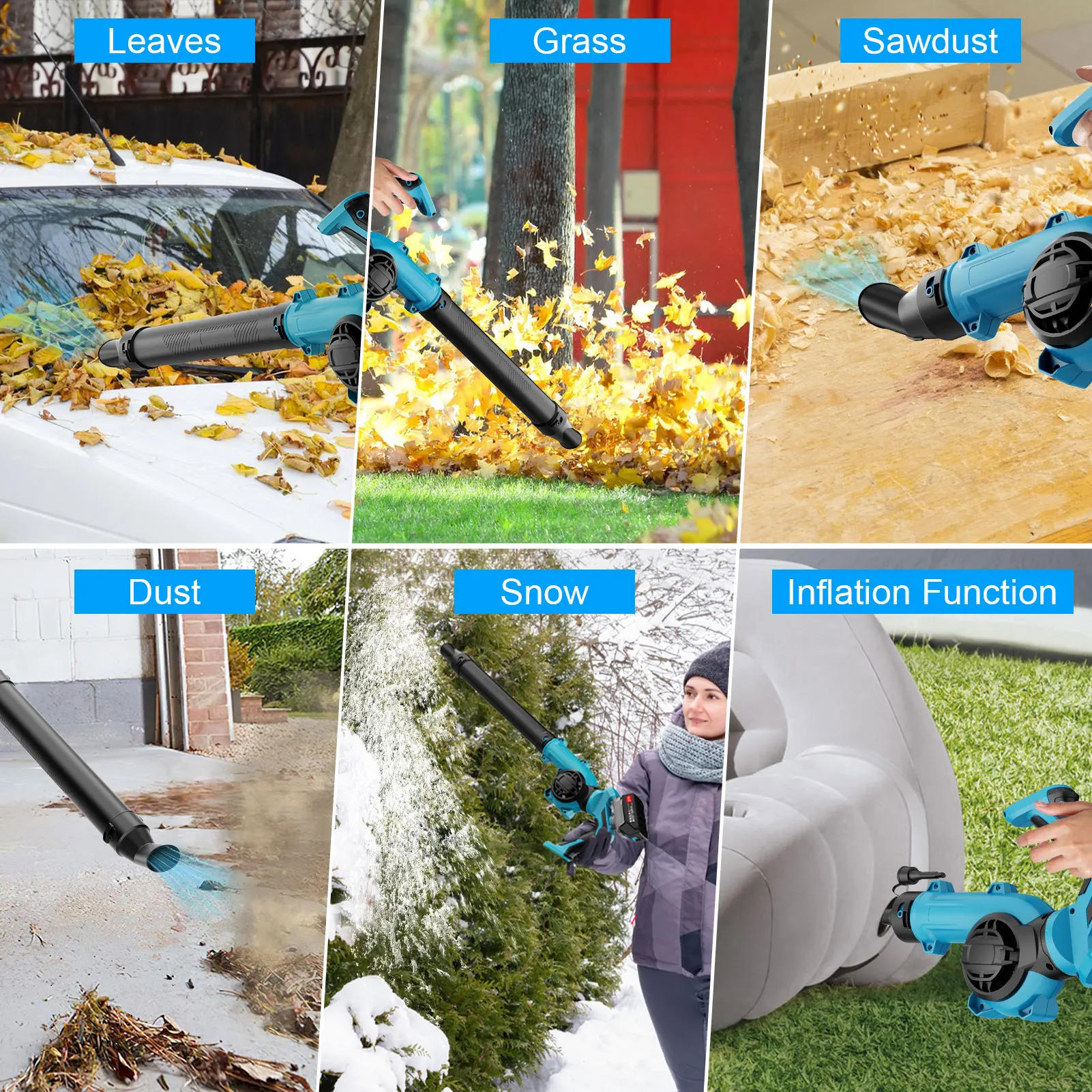 21V Cordless Leaf Blower With 2pc 3000mAh Batteries Lightweight 3 Modes Speed Adjustable Gear Led Display With 4 Different Nozez